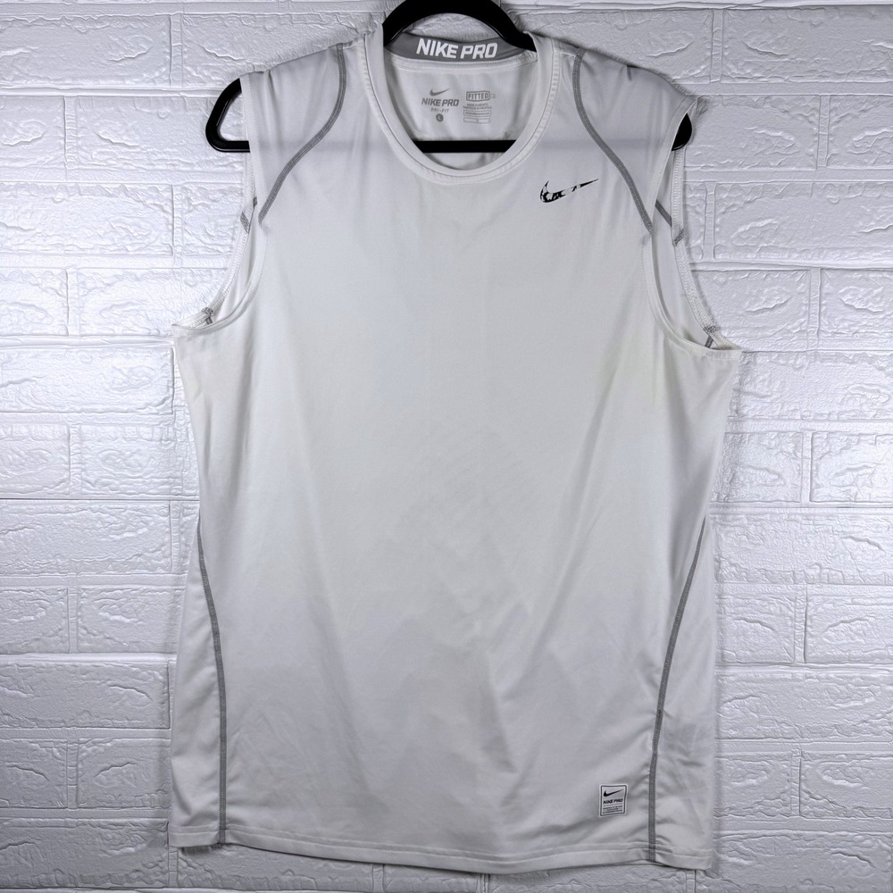 Nike Pro Compression Tank Top Mens Large White Sleeveless Dri-FIT Training Shirt